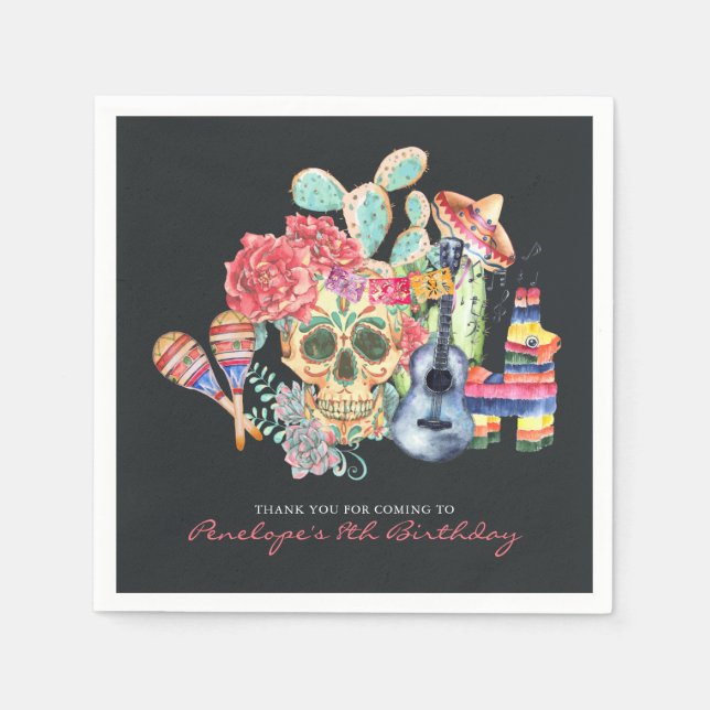 Sugar Skulls Día de los Muertos Theme Napkins (Front)