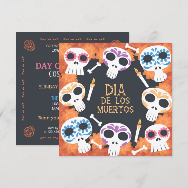 Sugar Skulls Dia de Muertos Party Invitation (Front/Back)
