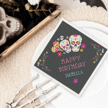 Sugar Skulls Dia de Muertos Theme Birthday Party Napkins<br><div class="desc">These spooky cool personalized birthday party napkins are designed to match our Dia de los Muertos celebration collection. Perfect for Day of the Dead theme parties,  or birthdays falling near Halloween or All Souls Day,  napkins feature intricately decorated sugar skulls and flowers with two lines of custom text.</div>
