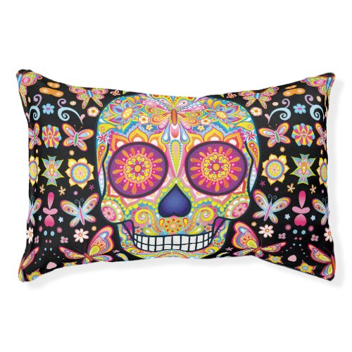 Sugar Skulls Dog Bed - Day of the Dead Skull