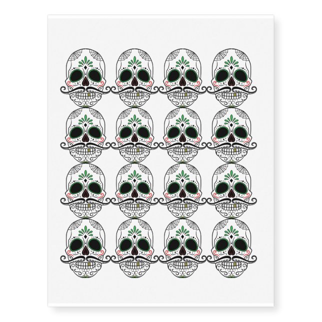 Sugar Skulls Halloween Skeleton Temporary Tattoos (Front)