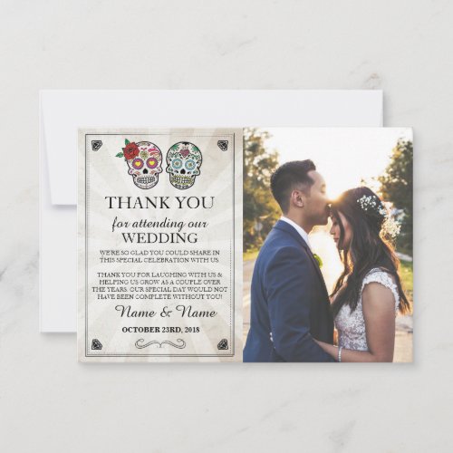 Sugar skulls Halloween Thank You Photo Card