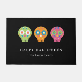 Sugar Skulls Happy Halloween Custom Family Name Doormat