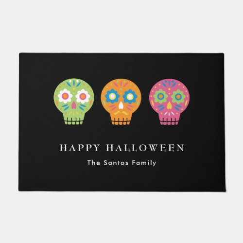 Sugar Skulls Happy Halloween Custom Family Name Doormat