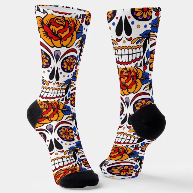 Sugar Skulls Holidays Pattern Socks (Angled)