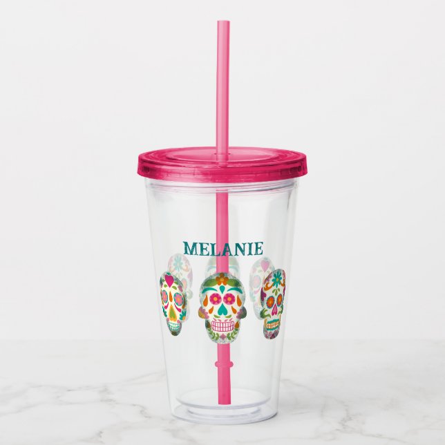 Sugar Skulls Illustration Personalized Acrylic Tumbler (Front)