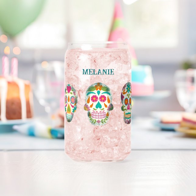 Sugar Skulls Illustration Personalized Can Glass (Insitu (Birthday))