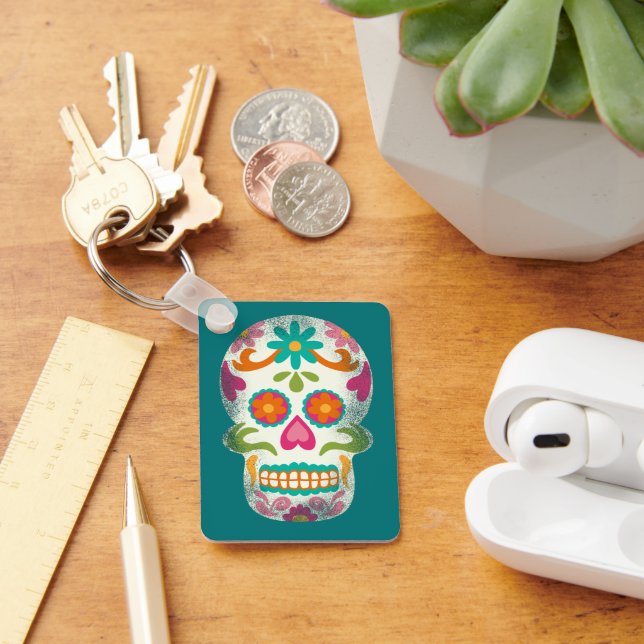 Sugar Skulls Illustration Personalized Keychain (Desk)