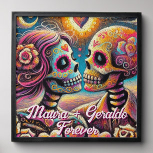 Sugar Skulls in Love Chalk Pastel Personalized Peel And Stick Photo Tile