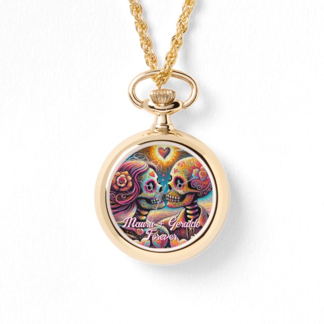 Sugar Skulls in Love Chalk Pastel Personalized Watch (Front)