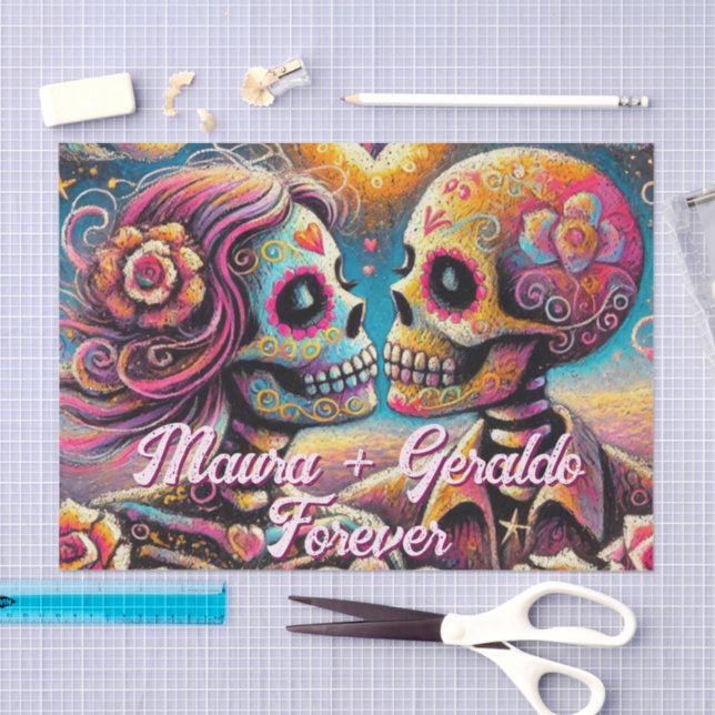 Sugar Skulls in Love Personalized Decoupage Tissue Paper (Craft)