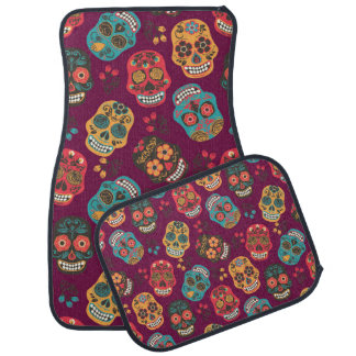 Sugar Skulls Maroon Colored Car Mat