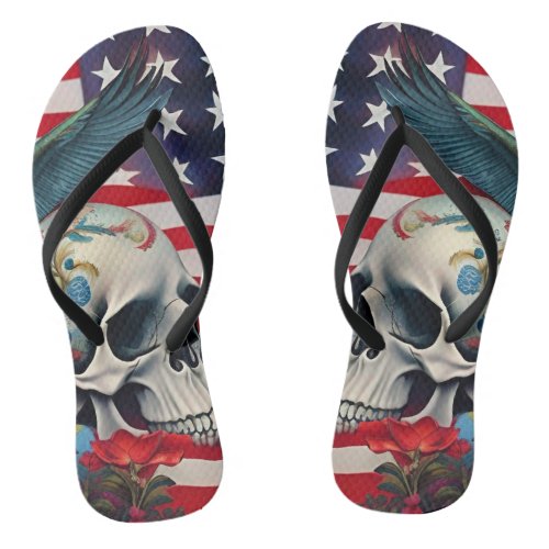 Sugar Skulls of Liberty A Patriotic Celebration Flip Flops