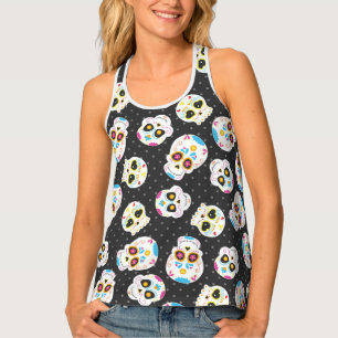 Sugar Skulls on Black with Polka Dots Tank Top