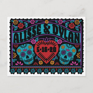Sugar Skulls Papel Picado Style Save the Date Announcement Postcard