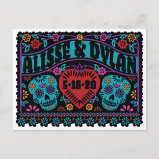 Sugar Skulls Papel Picado Style Save the Date Announcement Postcard