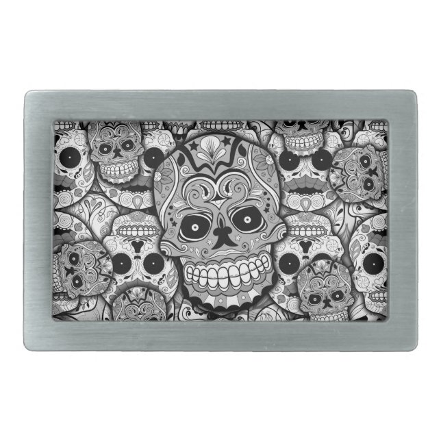 Sugar Skulls Pattern Belt Buckle (Front)