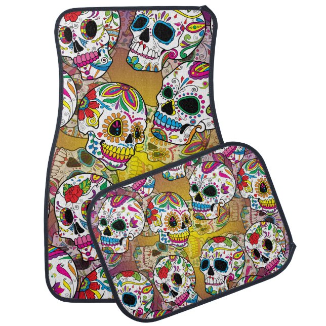Sugar Skulls Pattern Car Floor Mat (Set)
