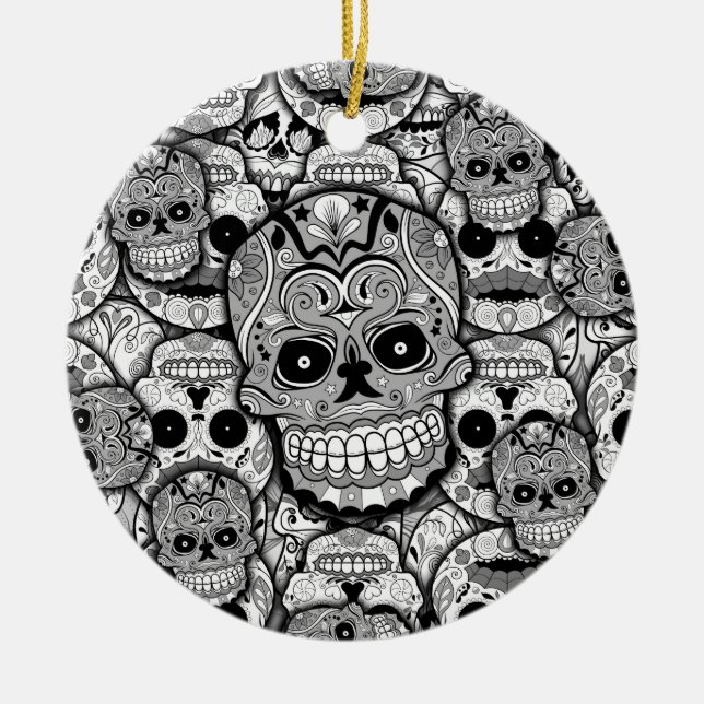 Sugar Skulls Pattern Ceramic Ornament (Front)