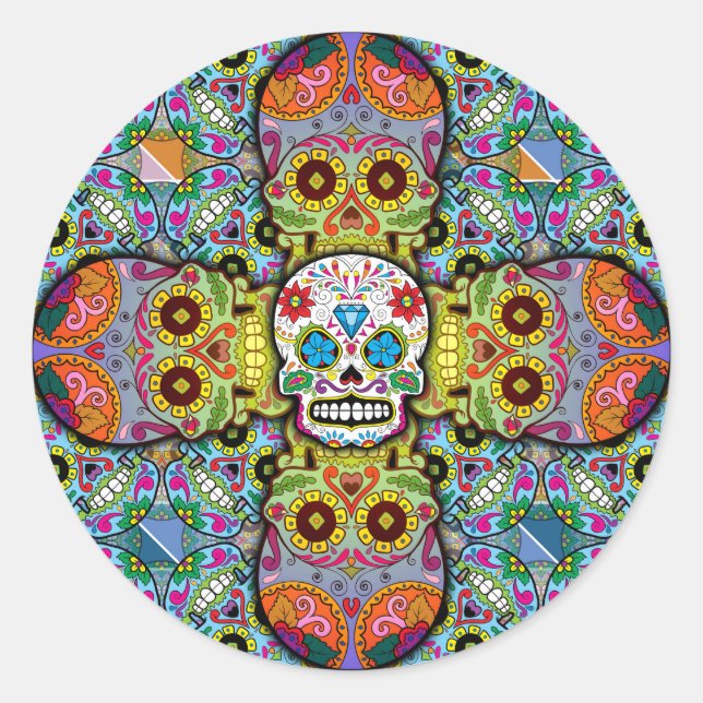 Sugar Skulls Pattern Classic Round Sticker (Front)