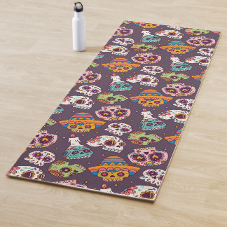 Sugar skulls pattern, colorful, day of the dead yoga mat