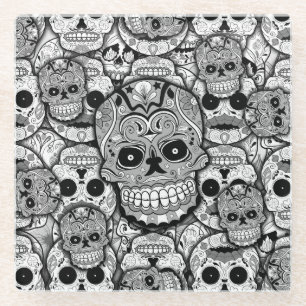 Sugar Skulls Pattern Glass Coaster