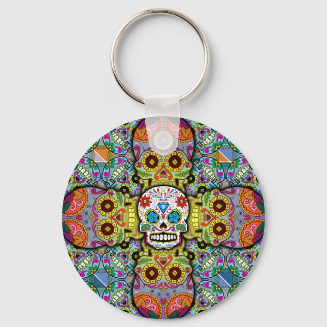 Sugar Skulls Pattern Keychain (Front)