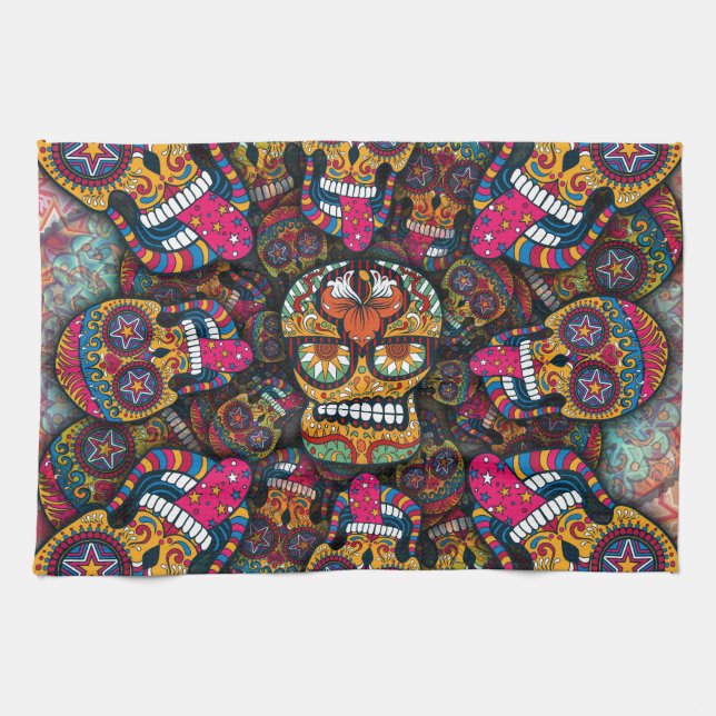 Sugar Skulls Pattern Kitchen Towel (Horizontal)