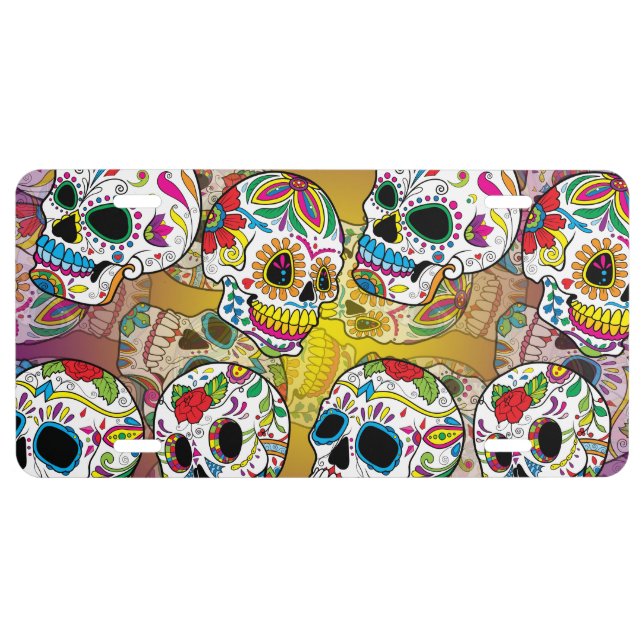 Sugar Skulls Pattern License Plate (Front)