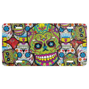 Sugar Skulls Pattern License Plate
