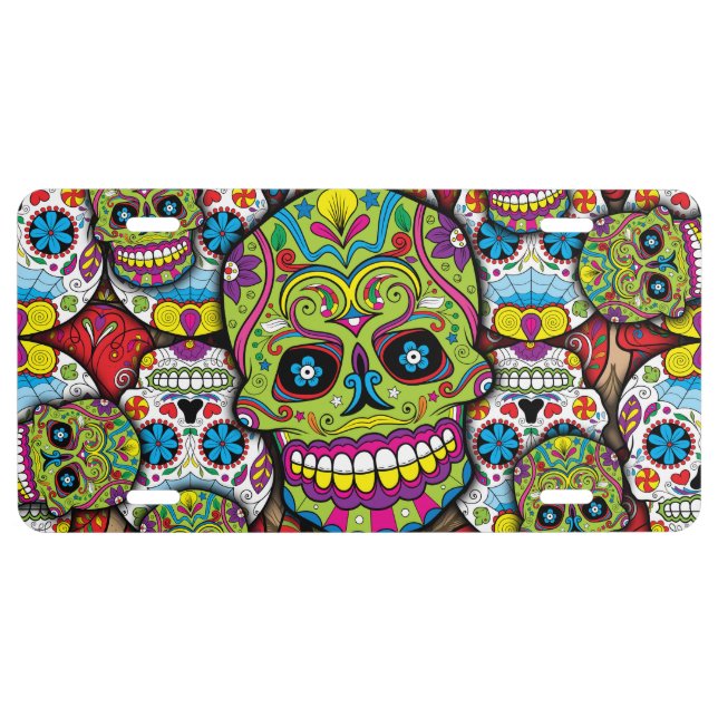Sugar Skulls Pattern License Plate (Front)