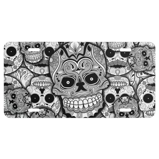 Sugar Skulls Pattern License Plate (Front)