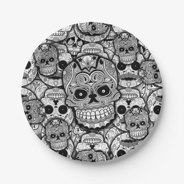 Sugar Skulls Pattern Paper Plates (Front)