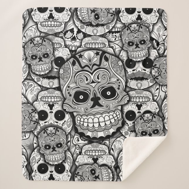 Sugar Skulls Pattern Sherpa Blanket (Front)