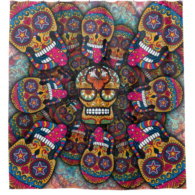 Sugar Skulls Pattern Shower Curtain (Front)