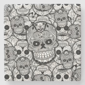 Sugar Skulls Pattern Stone Coaster by CustomizeYourWorld at Zazzle