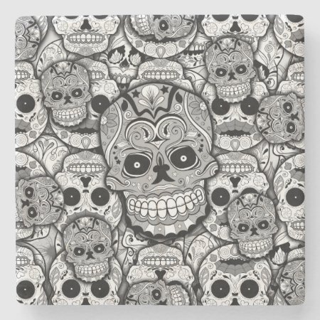 Sugar Skulls Pattern Stone Coaster