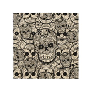 Sugar Skulls Pattern Wood Wall Art