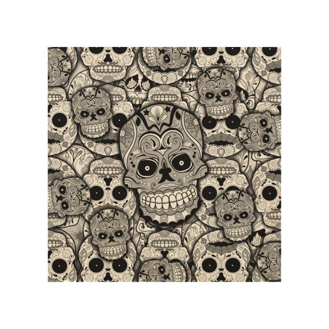 Sugar Skulls Pattern Wood Wall Art (Front)