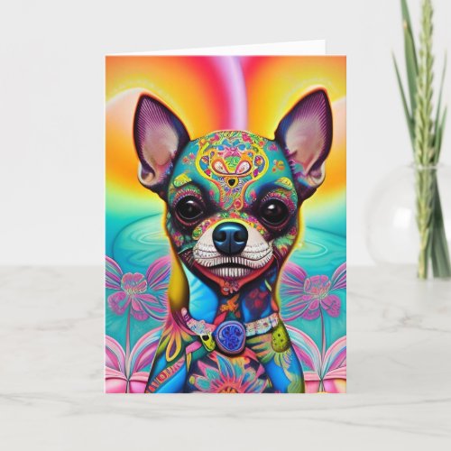 Sugar Skulls Pets Dog Chihuahua Fantasy   Holiday Card