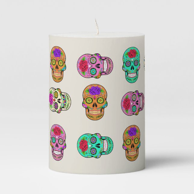 Sugar Skulls Pillar Candle (Front)