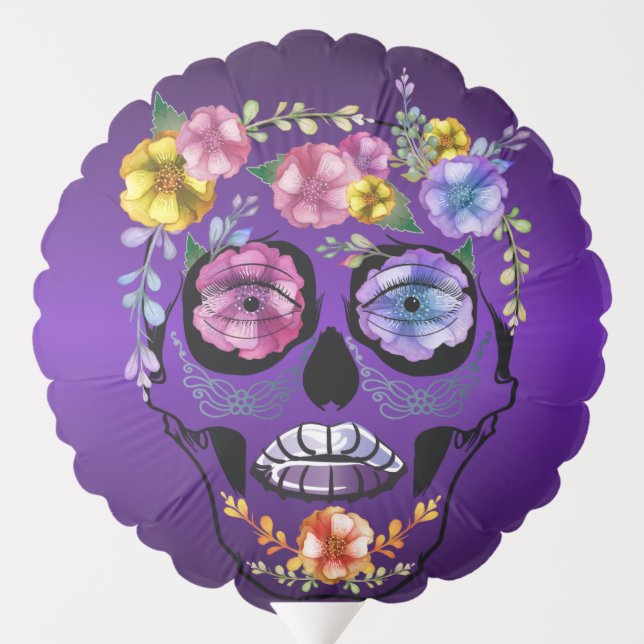 Sugar Skulls Purple Flower Skulls Balloon (Back)