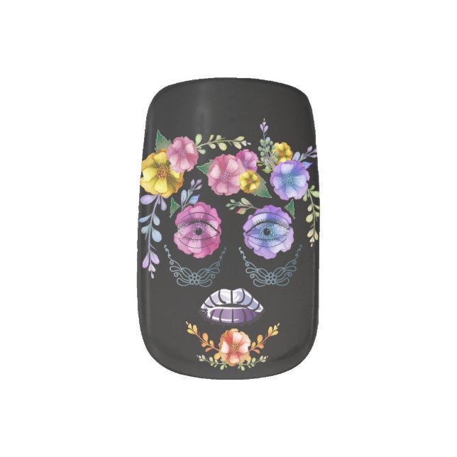 Sugar Skulls Purple Flower Skulls Minx Nail Art (Right Thumb)