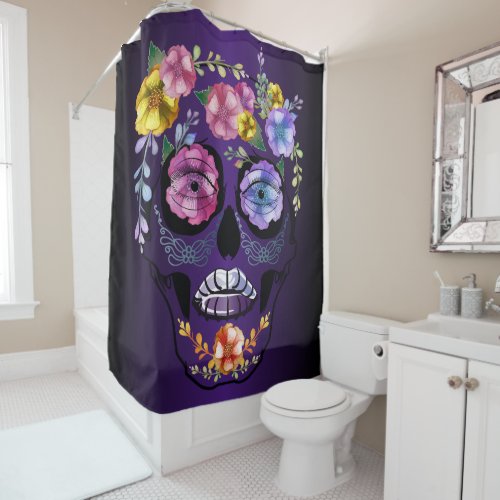 Sugar Skulls Purple Flower Skulls Shower Curtain