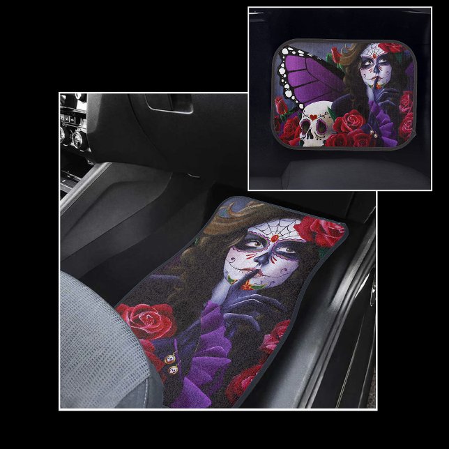 Sugar Skulls Red Roses Purple Car Floor Mat (Creator Uploaded)