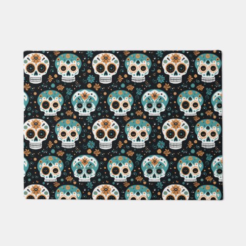 Sugar Skulls _ Teal and Cinnamon Pattern Doormat