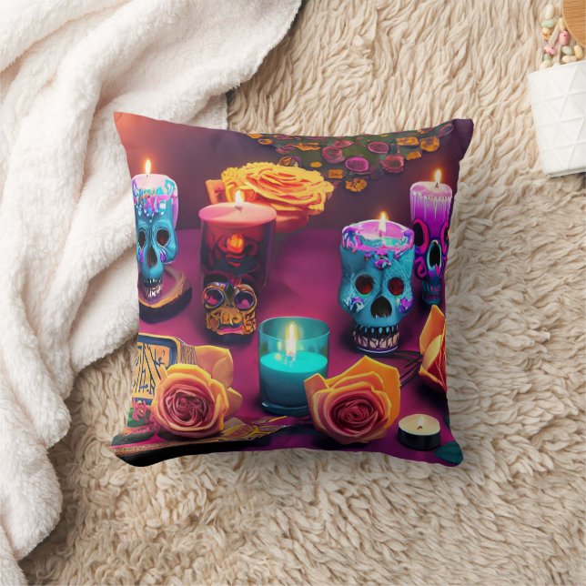 Sugar Skulls Throw Pillow (Blanket)
