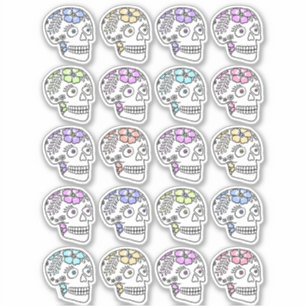 Sugar Skulls With Flowers Sticker
