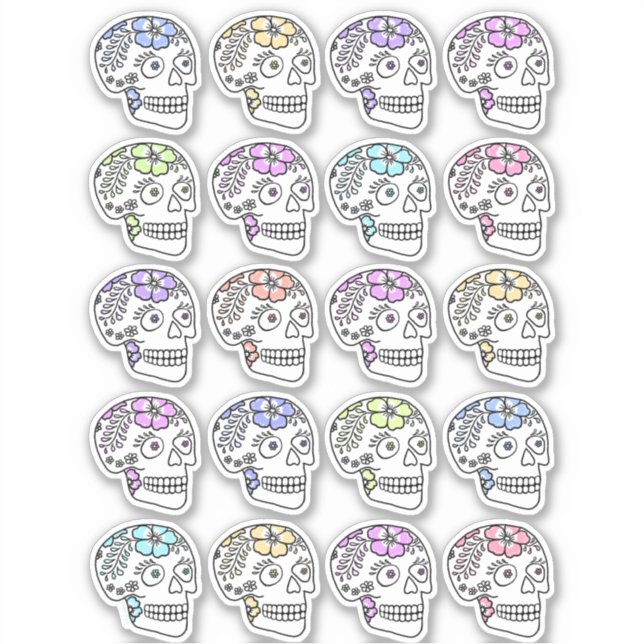 Sugar Skulls With Flowers Sticker (Front)