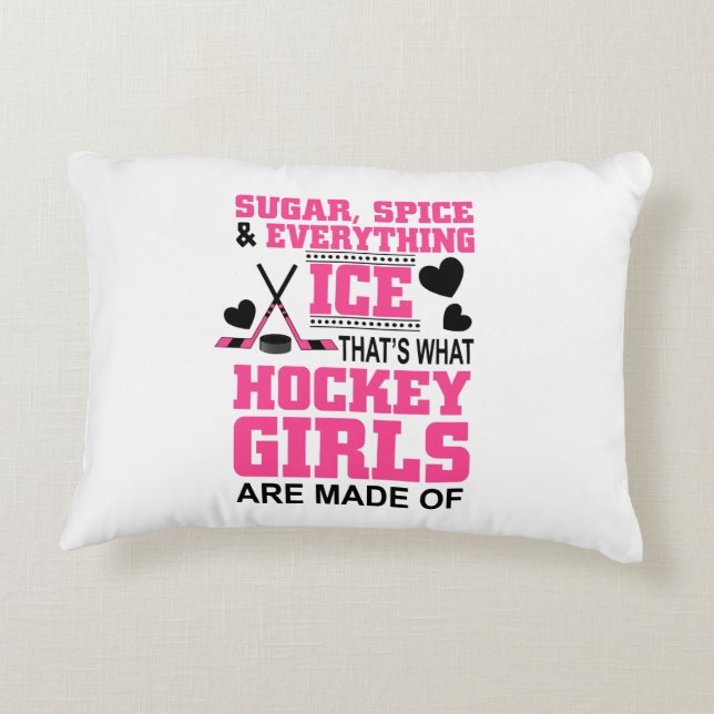 sugar spice and everything ice girls hockey decorative pillow (Back)